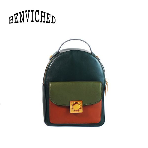 

benviched ladies' genuine leather backpack 2019 spring retro literature fashion student travelling bag single shoulder bag c387