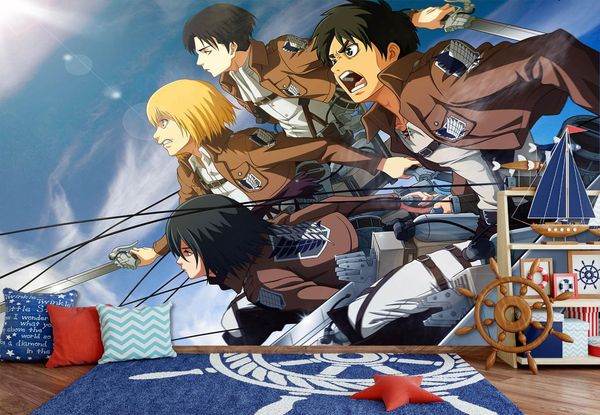 

self-adhesive] 3d attack on titan 12004 japan anime wall paper mural wall print decal murals
