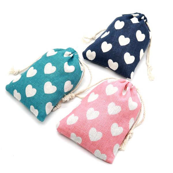 

5pcs/lot cotton heart jewelry bag 9x12cm small wedding gift candy drawstring bag jewelry packaging display & pouches, Pink;blue