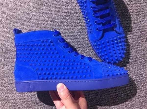 

2018 red bottoms with studded spikes high lace up red bottom fashion brand comfortable lovers genuine leather casual shoes, Black