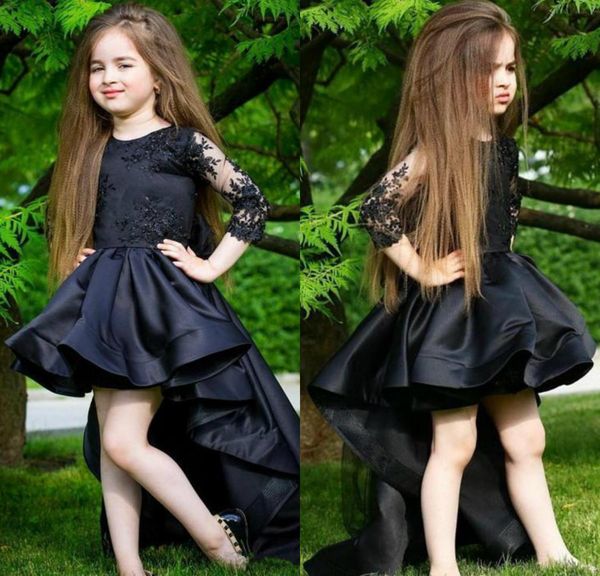 

привет-lo девушка цветка для прополки кружева аппликации jewel шеи длинного рукава дети формальной одеждой оборки черного платья первого при, White;blue