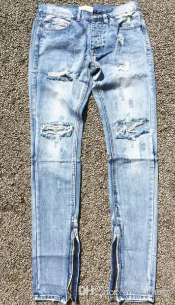 

fog men selvedge zipper destroyed skinny slim fit vintage ripped blue denim jeans wholesale-version