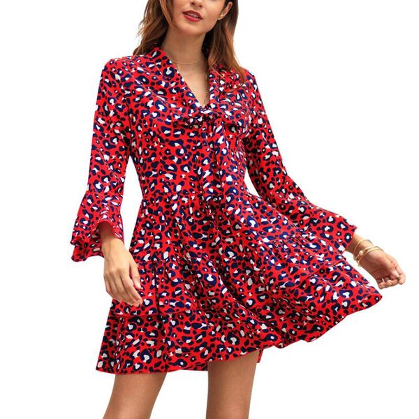 

casual dresses summer fashion women leopard printed flare sleeve v-neck club party mini dress ladies clothing without belt sj1968v, Black;gray
