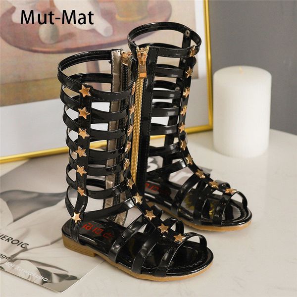 

2019 summer new children's sandals girls high to help long tube roman shoes cool boots black sandals student sandals t200515, Black;red