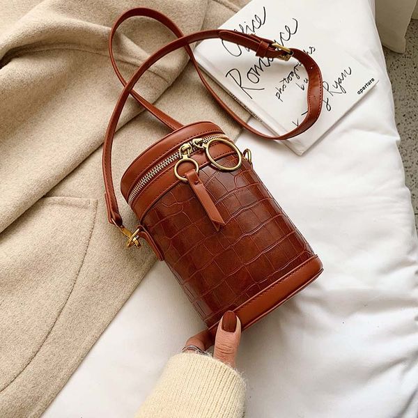 

mini cylindrical pu leather crossbody bags for women 2019 stone pattern shoulder messenger bag travel handbags and purse bolso
