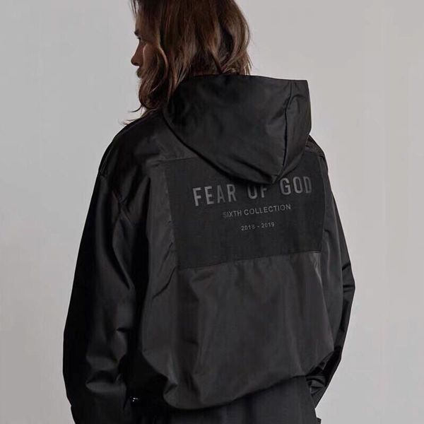 

19ss fear of god fog 6-я ветровка куртки с капюшоном мужчины женщины повседневная улица хип-хоп куртка простое черное пальто мода спортивная, Black;brown