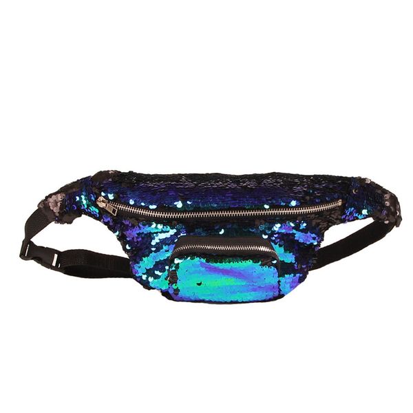 

2019 double color sequins waist bag money phone travel handy fanny multi-function waist pack casual zip bag