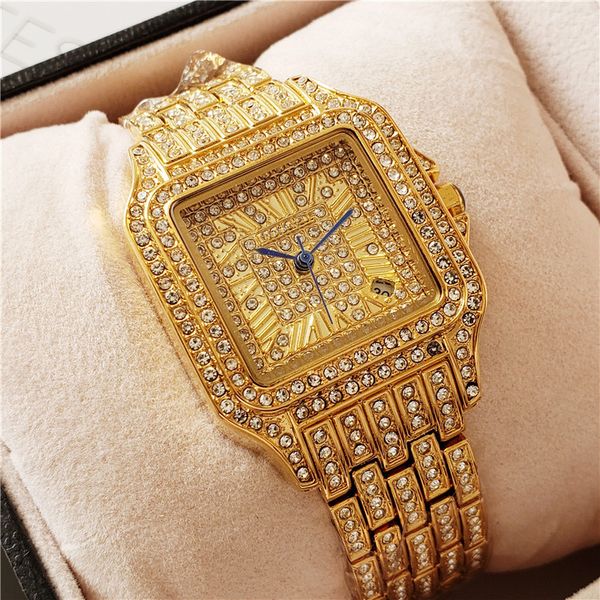 

quartz couple brand watches and women's designer movement men's diamond ice out strap full luxury classic watch swiss watch pcsop, Slivery;brown