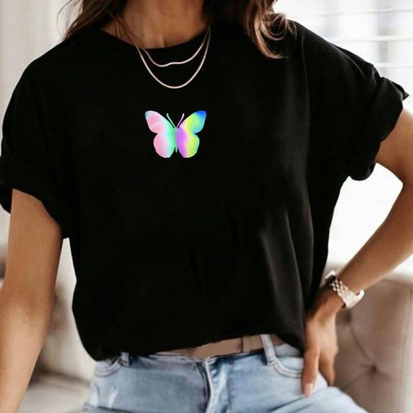 

harajuku butterfly koraen style t shirt women graphic fashion tshirt 90s summer casual t-shirt streetwear tee female clothes, White