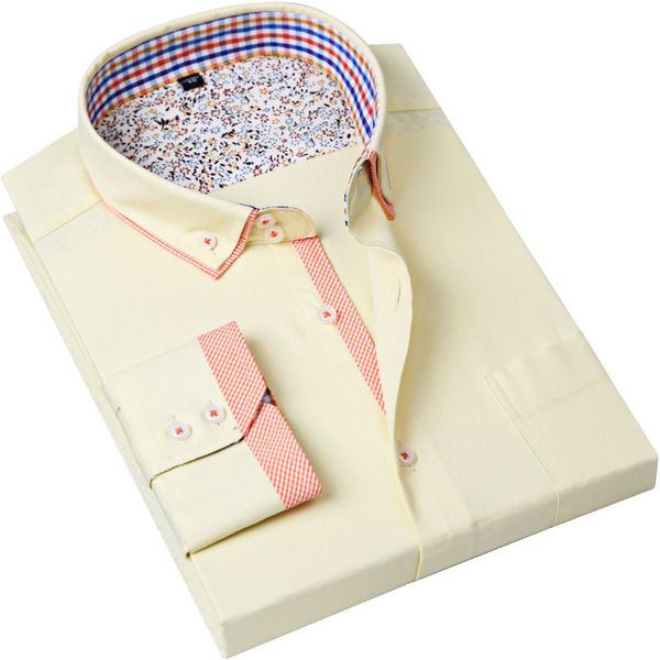 

men's casual shirts smart mens long sleeve dress shirt slim fit double collar fashion blouses printed yellow social cotton man, White;black