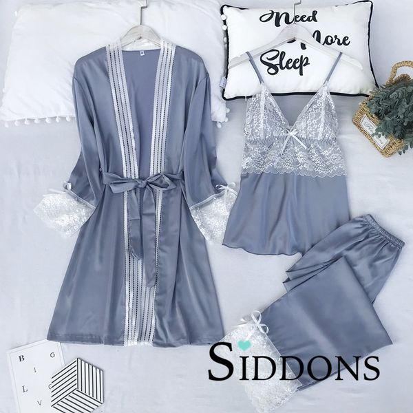 

siddons lady robe nightwear lounge womens sleepwear spring strap 3pcs suit nightgown lace negligee gown pajamas set home clothes xignc
