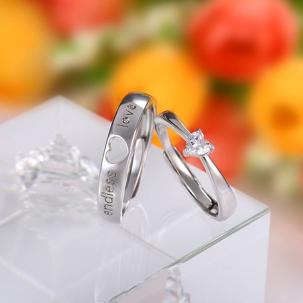 

endless love couple кольца 925 стерлингового серебра регулируемые кольца ювелирные изделия любовника валентина подарки украшения, Silver