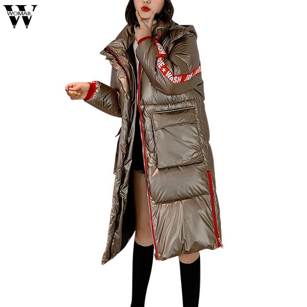 

womail womens coats women winter thicker warm loose windproof bright surface diamond long overcoat coat women abrigo 2019 m-2xl, Black