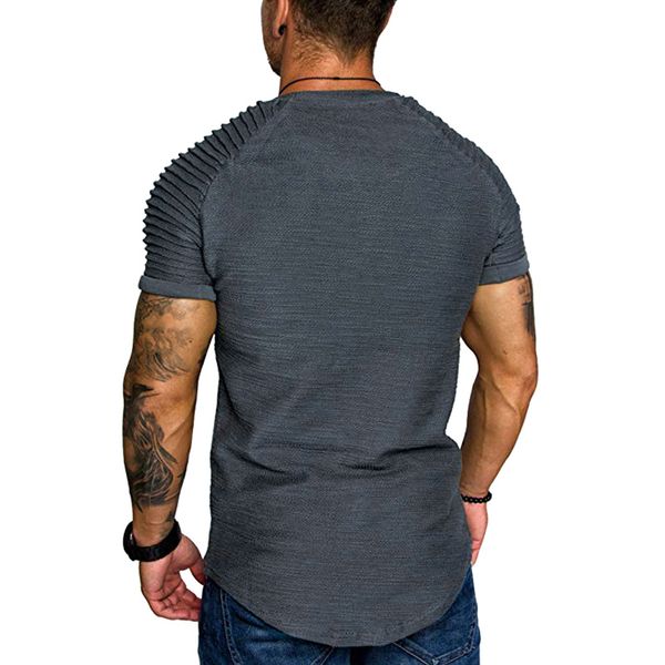 

men shirts solid color o collar wrinkle shoulder summer for beach ya88, Gray;blue