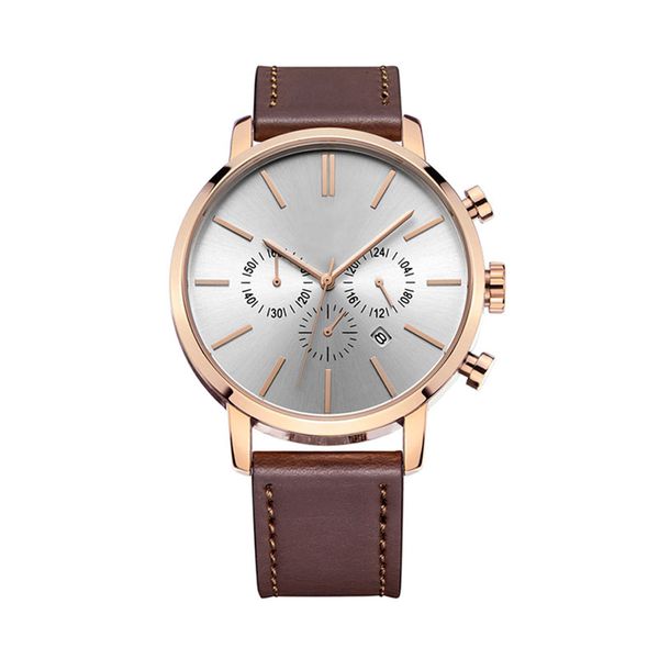 

пользовательские многофункциональный минималистский часы япония кварцевый movt хронограф мужские часы, Slivery;brown