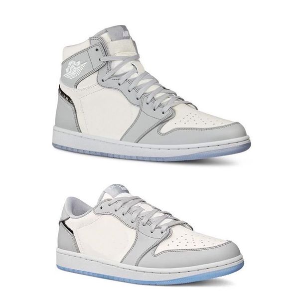 

2020 new d high og basketball shoes 1s low grey white mens trainers women sports sneakers size 36-46, White;red