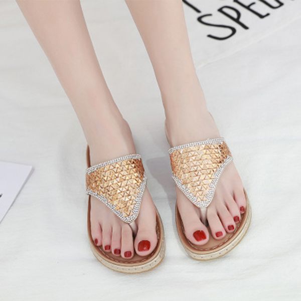 

woman flip flop women bohemia slippers women's crystal flats female casual sewing ladies comfortabale solid footwear plus size, Black