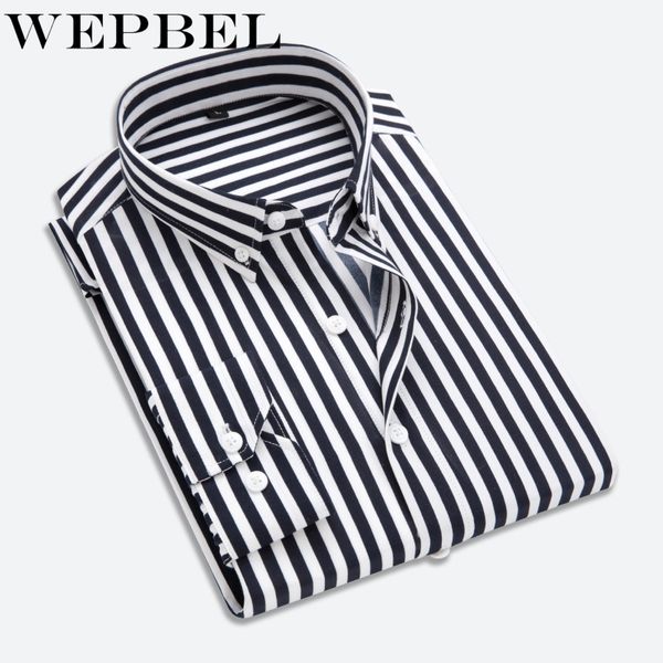 

wepbel fashion new long sleeve mens shirt blouse fashion men's casual shirts striped formal dress shirts, White;black