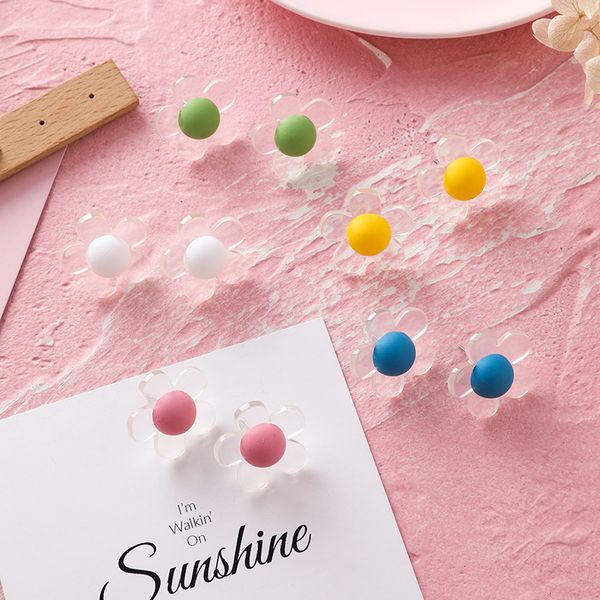 

summer fresh versatile earrings women's south korea weep yafeng ear stud 2019 new style fashion acrylic small flower ear stud, Silver