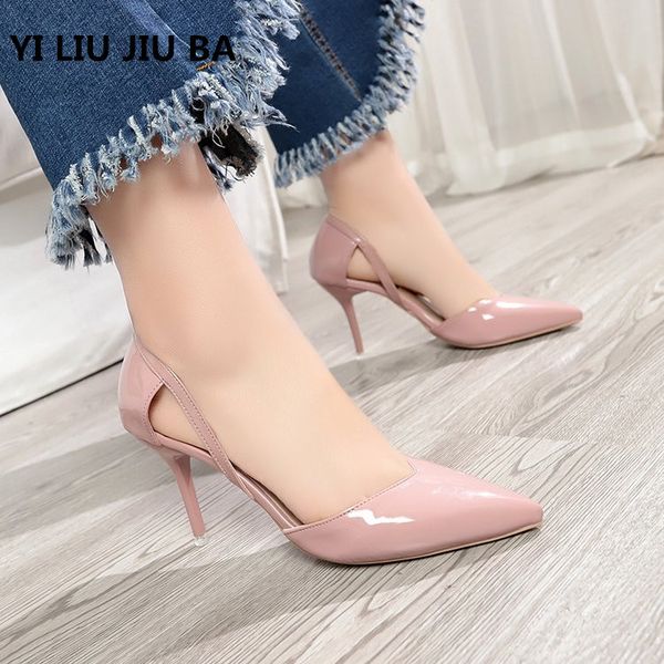 

2019 fashion women shoes pointed toe pumps pu leather dress high heels shoes wedding shoes women zapatos mujer **459 t200111, Black