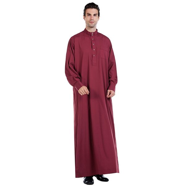 

fashion muslim men long sleeved thobe s-3xl plus size middle east men solid color islamic prayer robe, Red