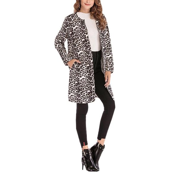 

leopard print trench coat for women fashion casual long coat windbreaker top, Tan;black