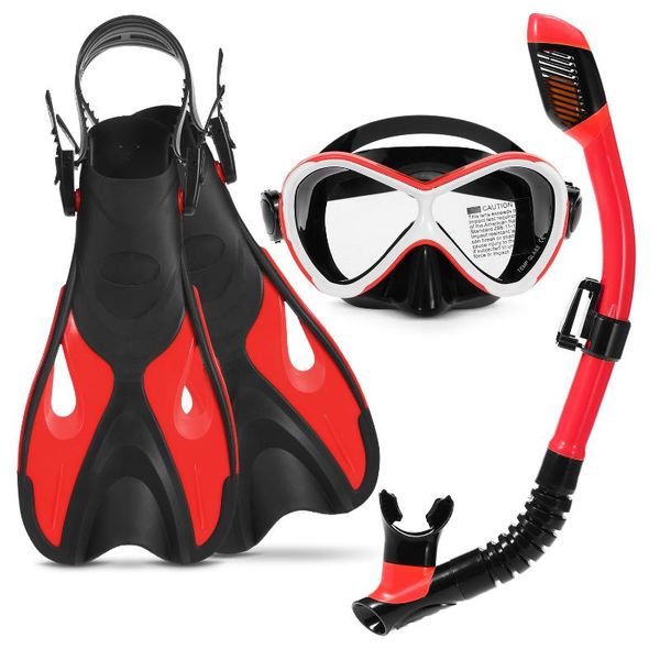

3 pcs kids snorkeling kit swimming goggles dry snorkel tube adjustable fins