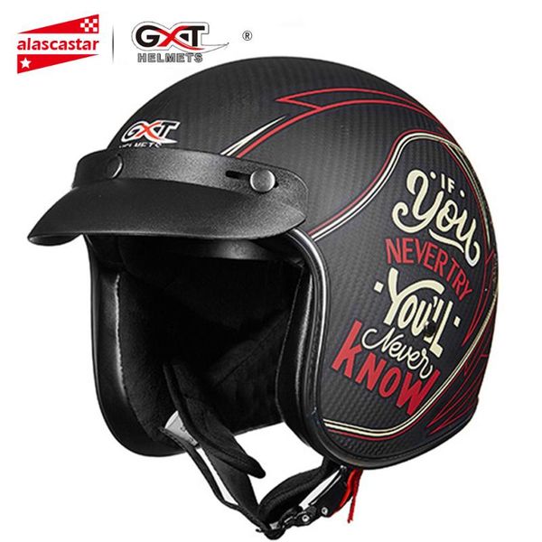 

gxt carbon fiber motorcycle helmet vintage scooter half face helmet retro biker motorbike crash moto with visor