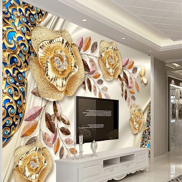 

домашний декор пользовательские большой настенная 3d обои современная мода творческие роскошь жемчужные украшения цветы спальне телевизор об