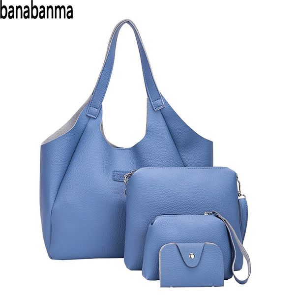 

banabanma 4 pcs/set women handbag pu leather fashion bags set simple casual solid color handbag bags for women 2018 zk40