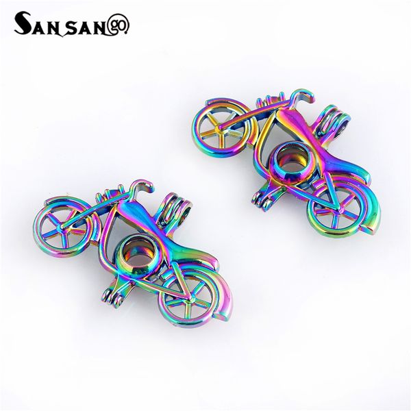 

2 pcs colorful catmotorcycle shape alloy pearl cage pendant necklace locket for making diffuser bracelet jewelry, Black