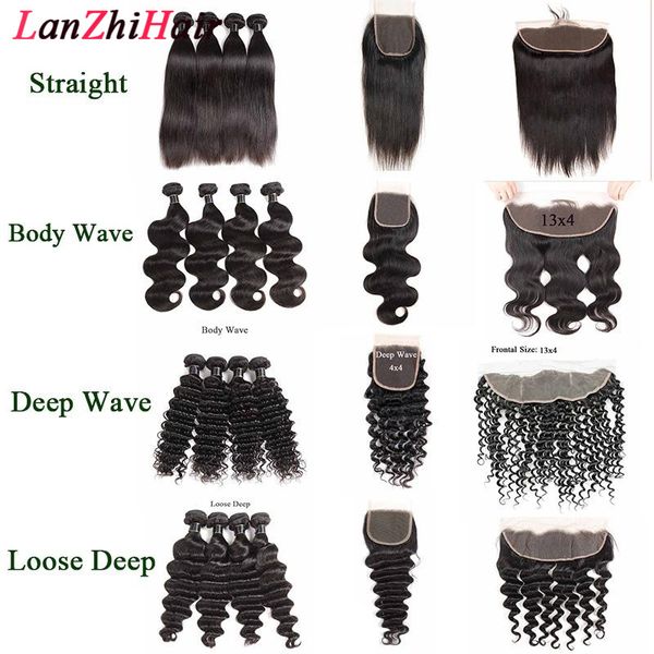 

9 remy бразильских волос сыпучей глубокой волна волосы пучки с кружевом закрытие прямо объемная волна воды человеческих пучки волос с кружев, Black;brown