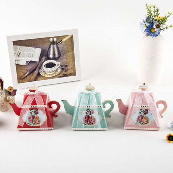 

50 pcs royal teapot candy boxes mini teapot wedding favor boxes with ribbons wedding birthday d6