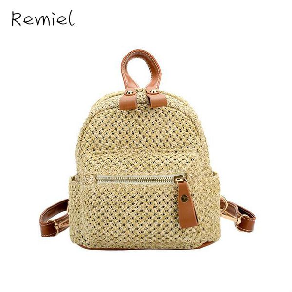 

straw bag 2017 new fashion women backpack korean college wind wild shoulder bag teen girl weaving travel mini female backpack