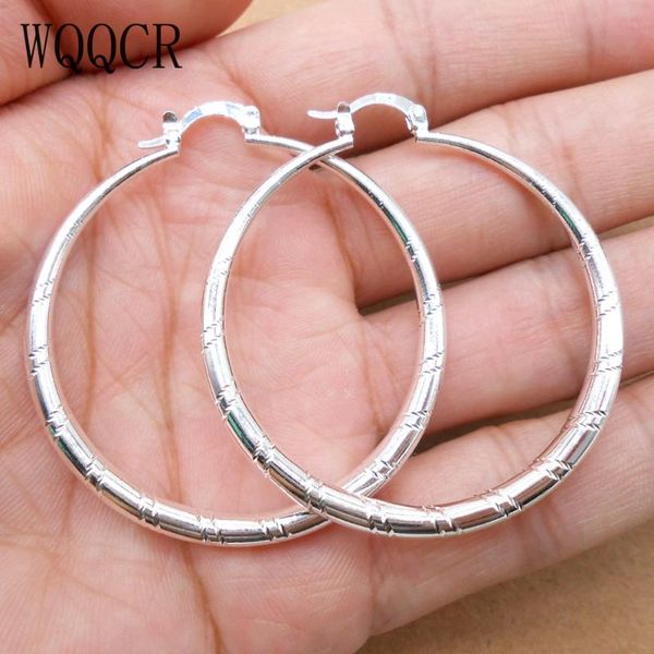 

wqqcr new 925 jewelry silver plated 48x48mm engraved round hoop earrings ladies fashion silver large hoop earrings jewelry, Golden;silver