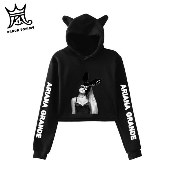 

ariana grande dangerous woman crop girl kawaii hooded women 2019 harajuku hip hop hoodies sweatshirts print plus size, Black