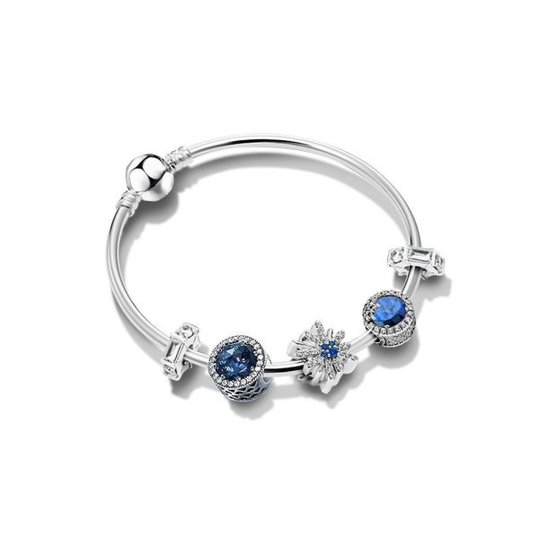 

gchic 925 sterling silver zt0197 brilliant fireworks bracelet set blue chiselled elegance ice sculpture spacer charm for pandora, Golden;silver