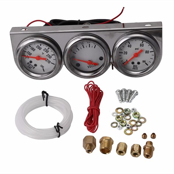 

universal oil pressure water voltage volt triple gauge chrome panel 2" new