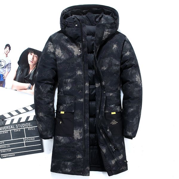 

new quality camouflage printing outdoor coat thick winter down jacket men brand-clothing long warm white duck down coat male, Black