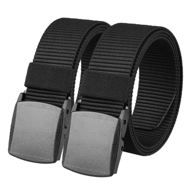 

2pc women men tactical belt 47.2 inch adjustable webbing belt with plastic buckle outdoor hunting waist support, Black;gray