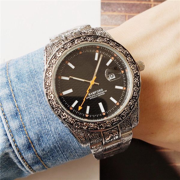 

New luxury fa hion carved men 039 watch gold ilver tainle teel with black blue dial 30 m waterproof men men watche reloj