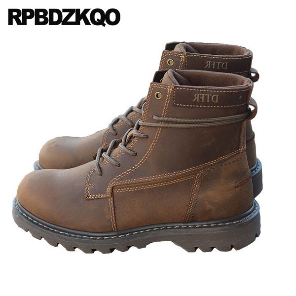 

men fall runway 2018 shoes lace up autumn short ankle booties full grain leather boots italian army retro designer luxury brown, Black