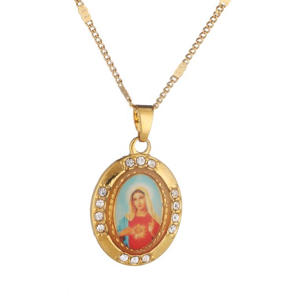 

trendy virgin mary pendant necklace for women girls godness charm jewelry colar cross trendy chain jewelry, Silver