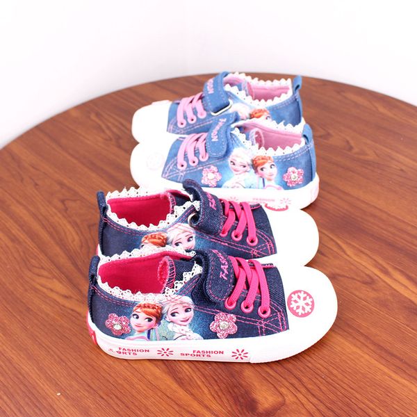 

little girls sneakers ice snow queen denim canvas princess child shoes for girl anna elsa canvas sneakers girl kids shoes spring, Black