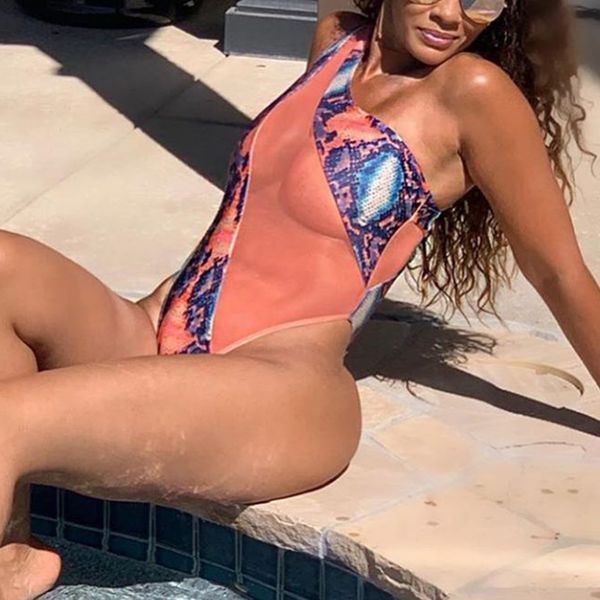 

one shoulder snake print one-piece swimsuit women swimwear backless bodysuits 2020 mesh patchwork bathing suit beachwear, White;black