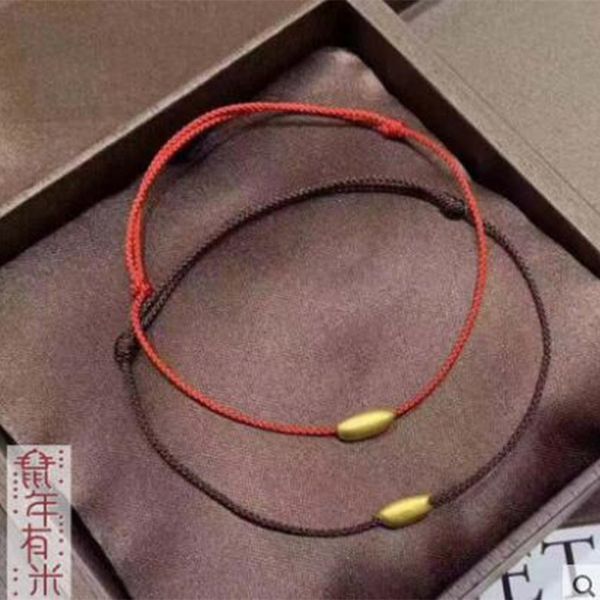 

big rat rice bracelet sterling silver plated yellow gold-colored mens and womens natal gold grain lucky pearl couple matching red rope brace, Black