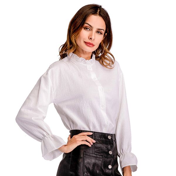 

женская дизайнерская рубашка шифон сезон взъерошенный сладкий белый рубашка с длинным рукавом women7amb, White