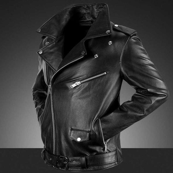 

male motorcycle biker leather cow jacket real genuine leather jacket 2019 new spring men jaqueta de couro, Black