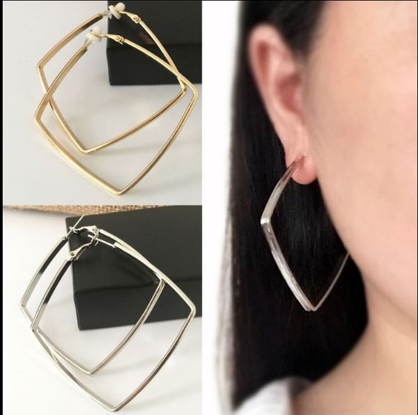 

korean fashion jewelry without pierced ears ear clip simple square clip on earrings exaggerated female, Silver