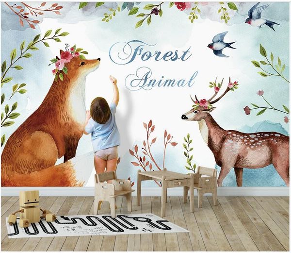 

wdbh custom p 3d wallpaper fairy tale world forest animals bird elk background wall sticker home decor wallpaper for kid room